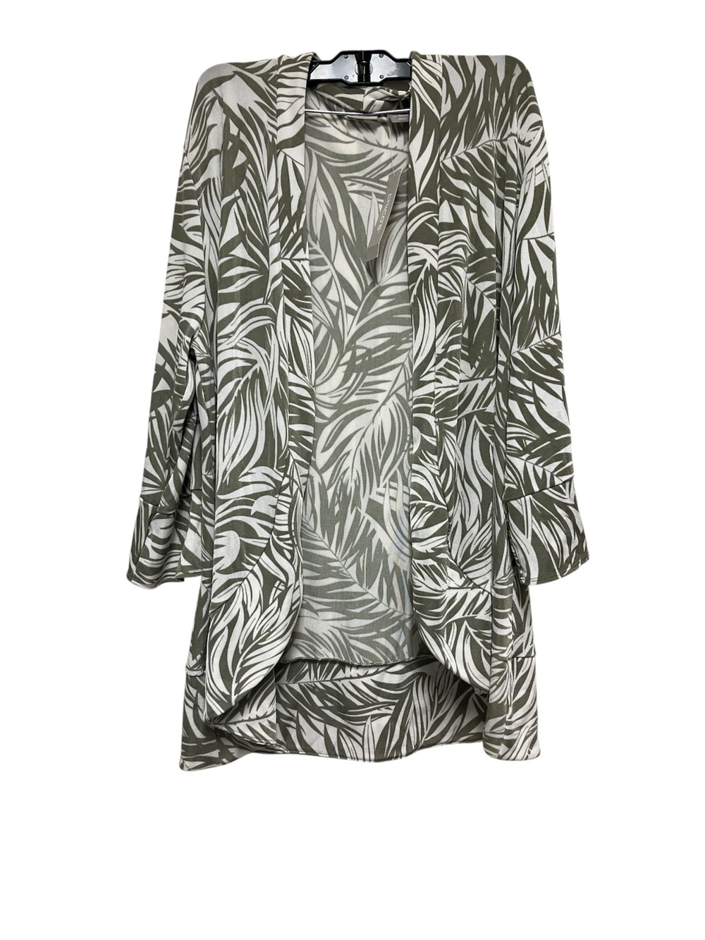 Chico's Travelers Graphic Leaves Open Front Jacket Size 2  12/14 NWT Slinky Knit